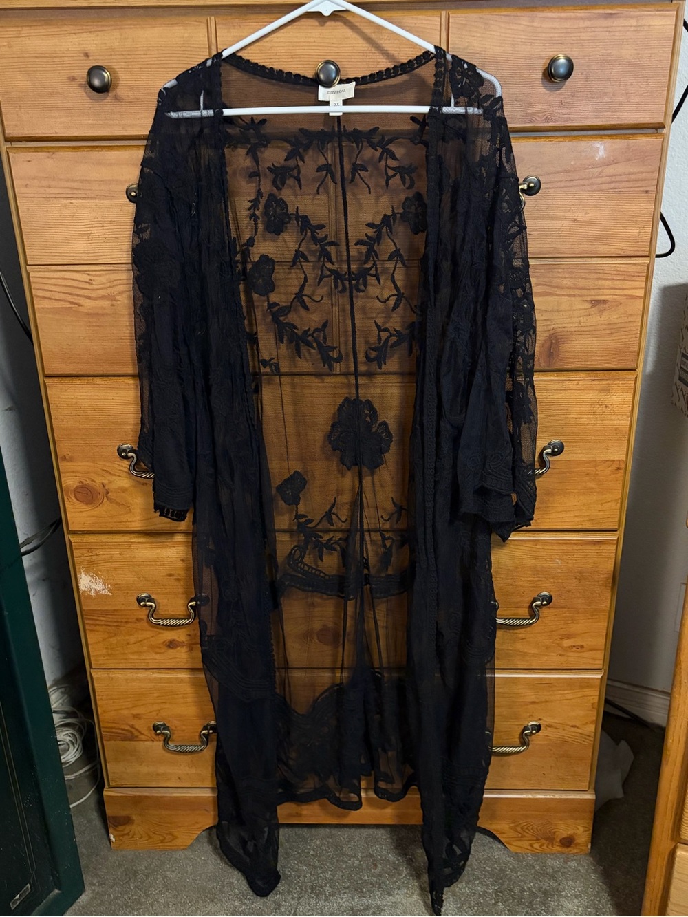 Sheer Black Floral Embroidered Swim Coverup Kimono